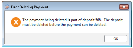 Error Deleting Payment Screenshot