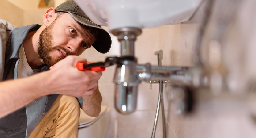 Plumber fixing a leak in a sink