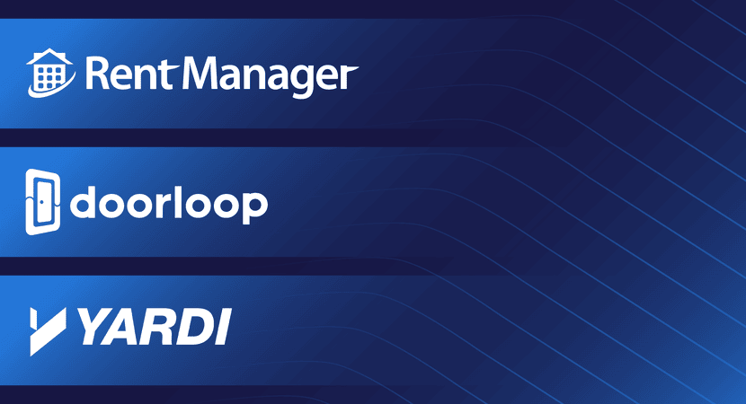 rent manager doorloop and yardi logos stacked