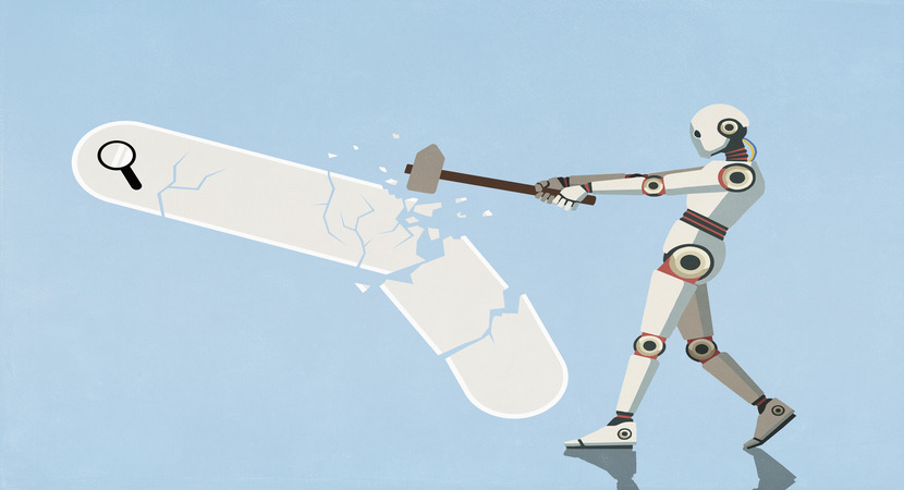 robot smashing a search bar